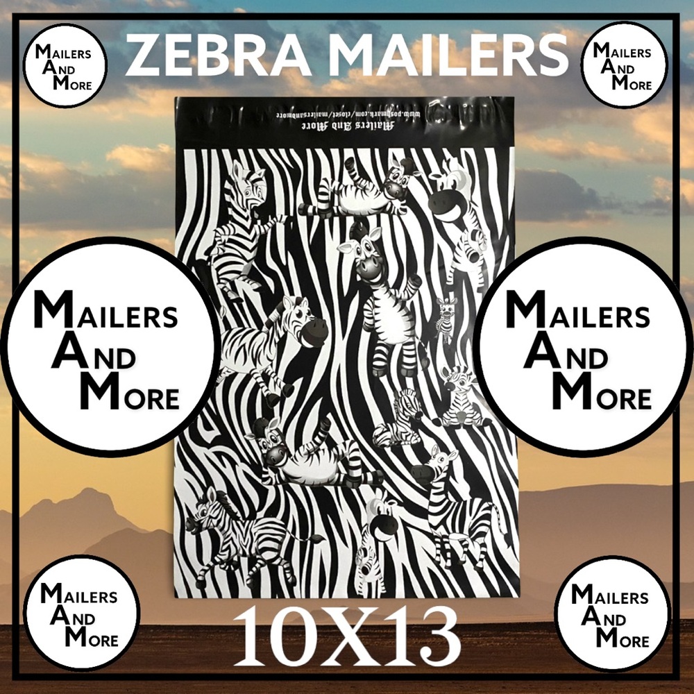 100 10X13 Zebra Poly Mailers PRICE IS FIRM - Picture 2 of 4